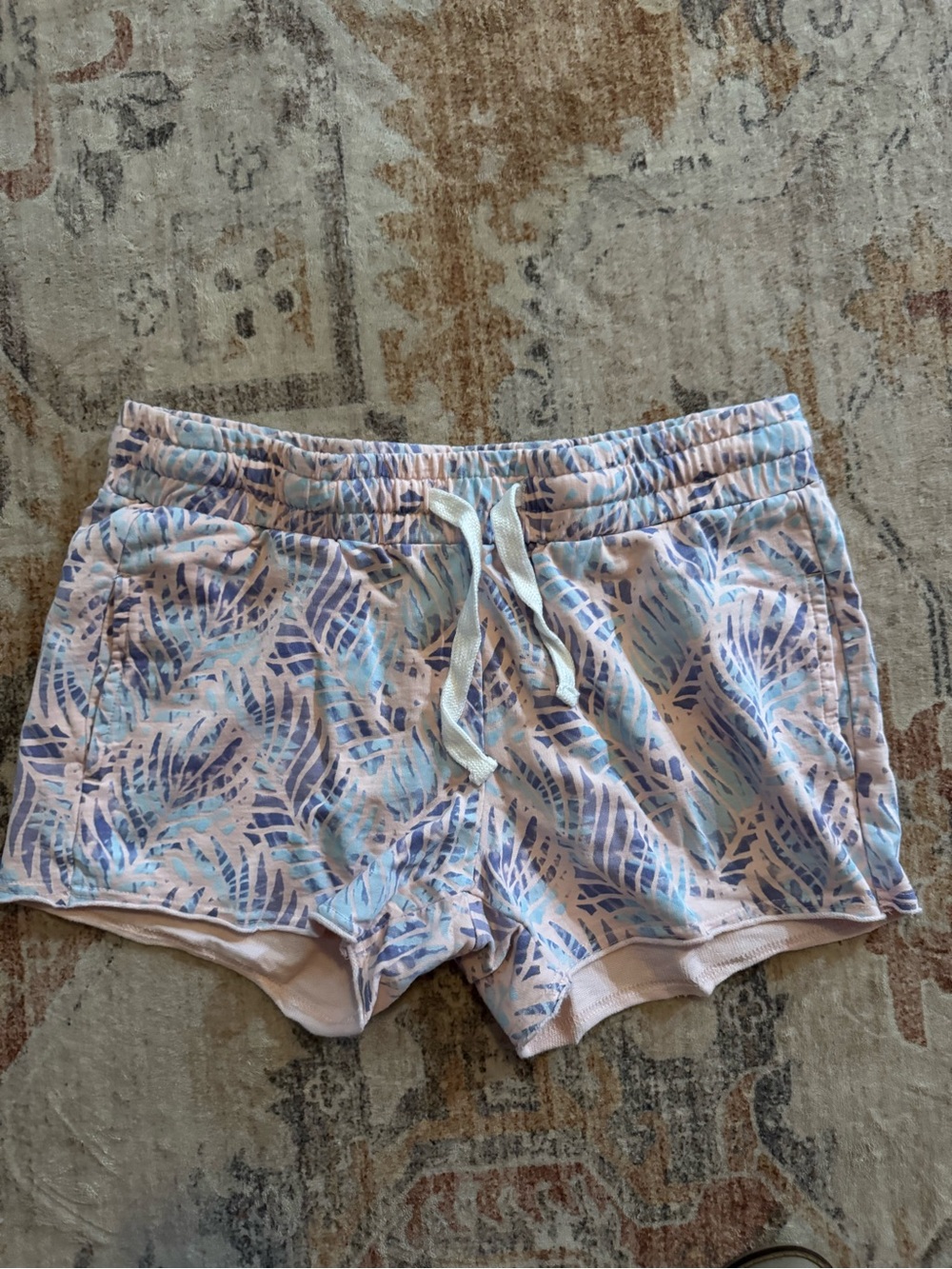 Southern Marsh Pink & Blue Leaf-Print Athletic Shorts